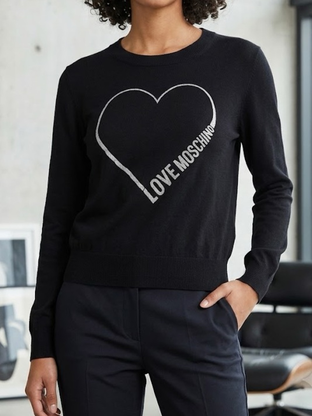 Love Moschino Black Logo Heart Sweater